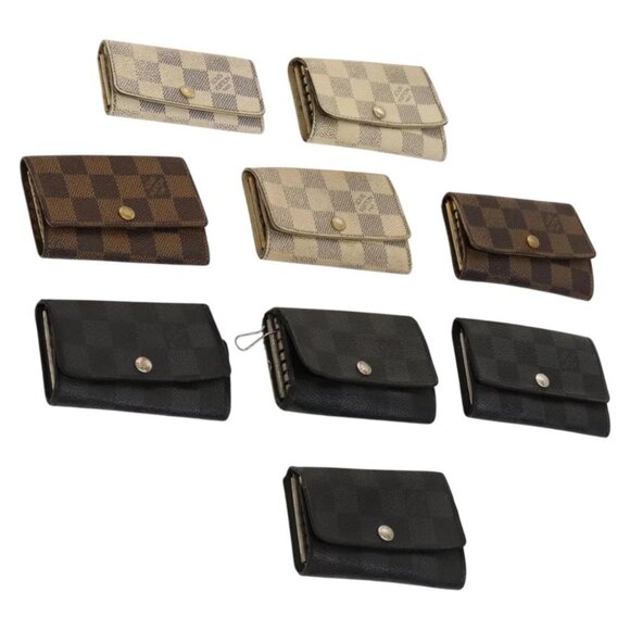 LOUIS VUITTON Damier Azur Ebene Graphite Key Case 9Set LV Auth CB078 - Picture 1 of 16